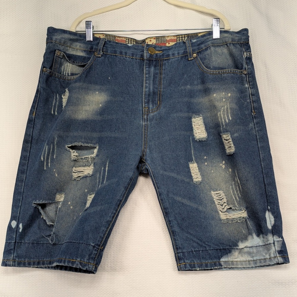 Distressed Denim Shorts Mens Size 40 Ripped Bleach‎ Splatter Fashion Jeans